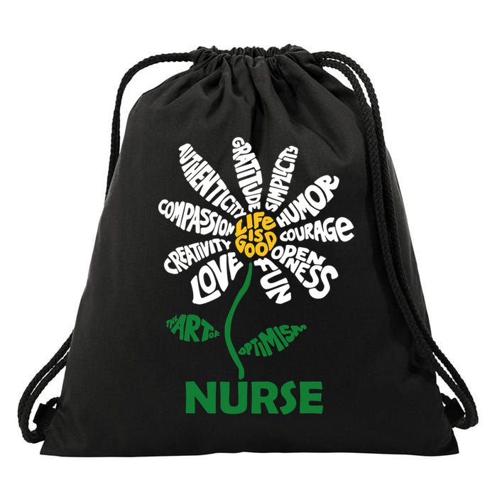 Life Is Good Nurse Flower The Art Of Optimism Drawstring Bag