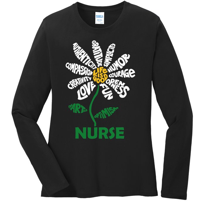 Life Is Good Nurse Flower The Art Of Optimism Ladies Long Sleeve Shirt