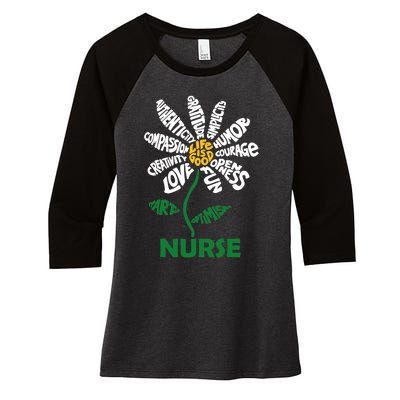 Life Is Good Nurse Flower The Art Of Optimism Women's Tri-Blend 3/4-Sleeve Raglan Shirt