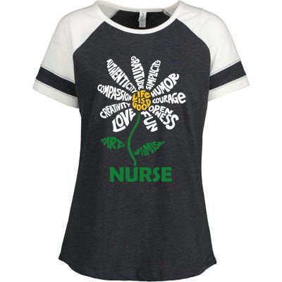 Life Is Good Nurse Flower The Art Of Optimism Enza Ladies Jersey Colorblock Tee