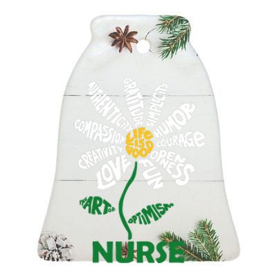 Life Is Good Nurse Flower The Art Of Optimism Ceramic Bell Ornament