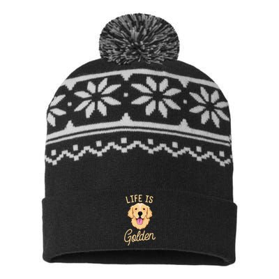 Life Is Golden Retriever  Dog Owner Gift USA-Made Snowflake Beanie