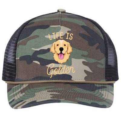 Life Is Golden Retriever  Dog Owner Gift Retro Rope Trucker Hat Cap