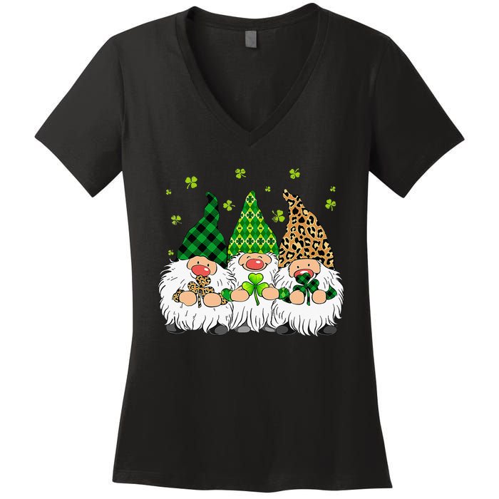 Leprechaun Irish Gnomes Leopard Plaid St Patricks Day Gifts Women's V-Neck T-Shirt