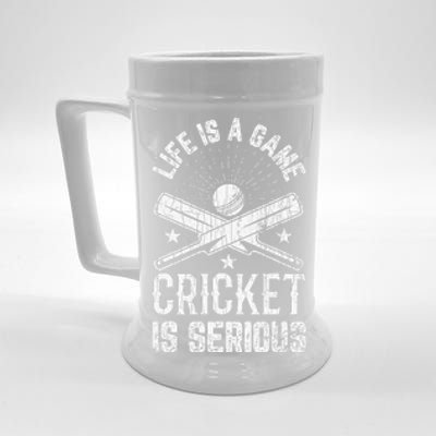 Life Is Game Cricket Is Serious Player Coach Sports Beer Stein