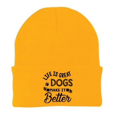 Life Is Great Dogs Make It Better Print Knit Cap Winter Beanie