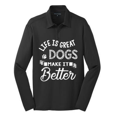 Life Is Great Dogs Make It Better Print Silk Touch Performance Long Sleeve Polo