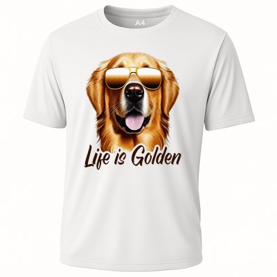 Life is Golden Funny Golden Retriever Cute Dog Good Pet Life Cooling Performance Crew T-Shirt