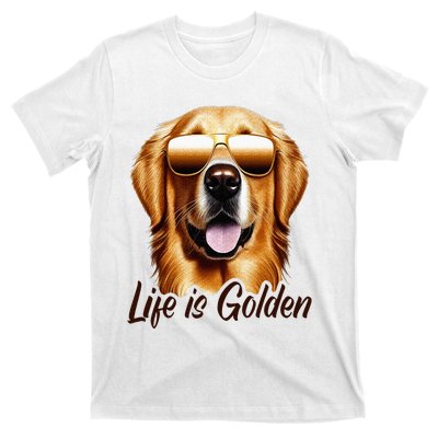 Life is Golden Funny Golden Retriever Cute Dog Good Pet Life T-Shirt