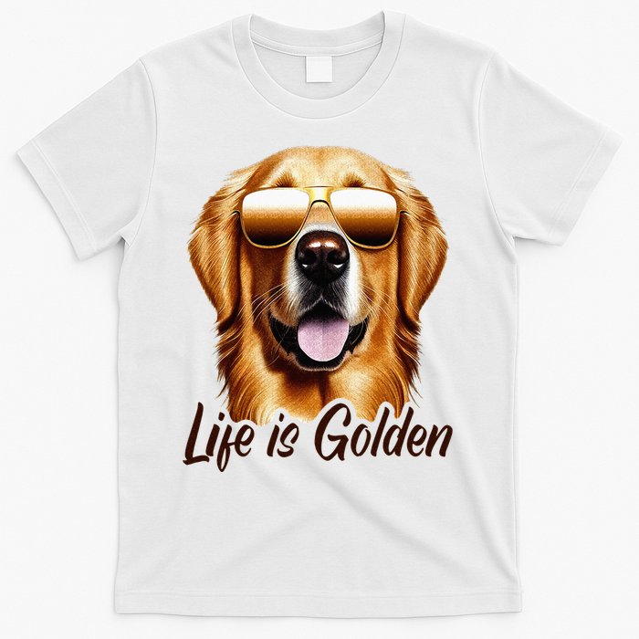 Life is Golden Funny Golden Retriever Cute Dog Good Pet Life T-Shirt