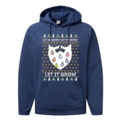 Let It Grow Hairy Christmas Beard Pun Let It Snow Funny Xmas Cool Gift Performance Fleece Hoodie