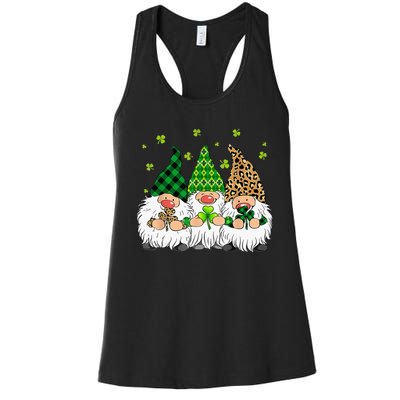 Leprechaun Irish Gnomes Leopard Plaid St Patricks Day Women's Racerback Tank