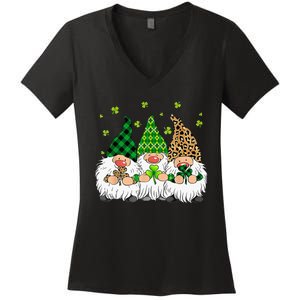 Leprechaun Irish Gnomes Leopard Plaid St Patricks Day Women's V-Neck T-Shirt