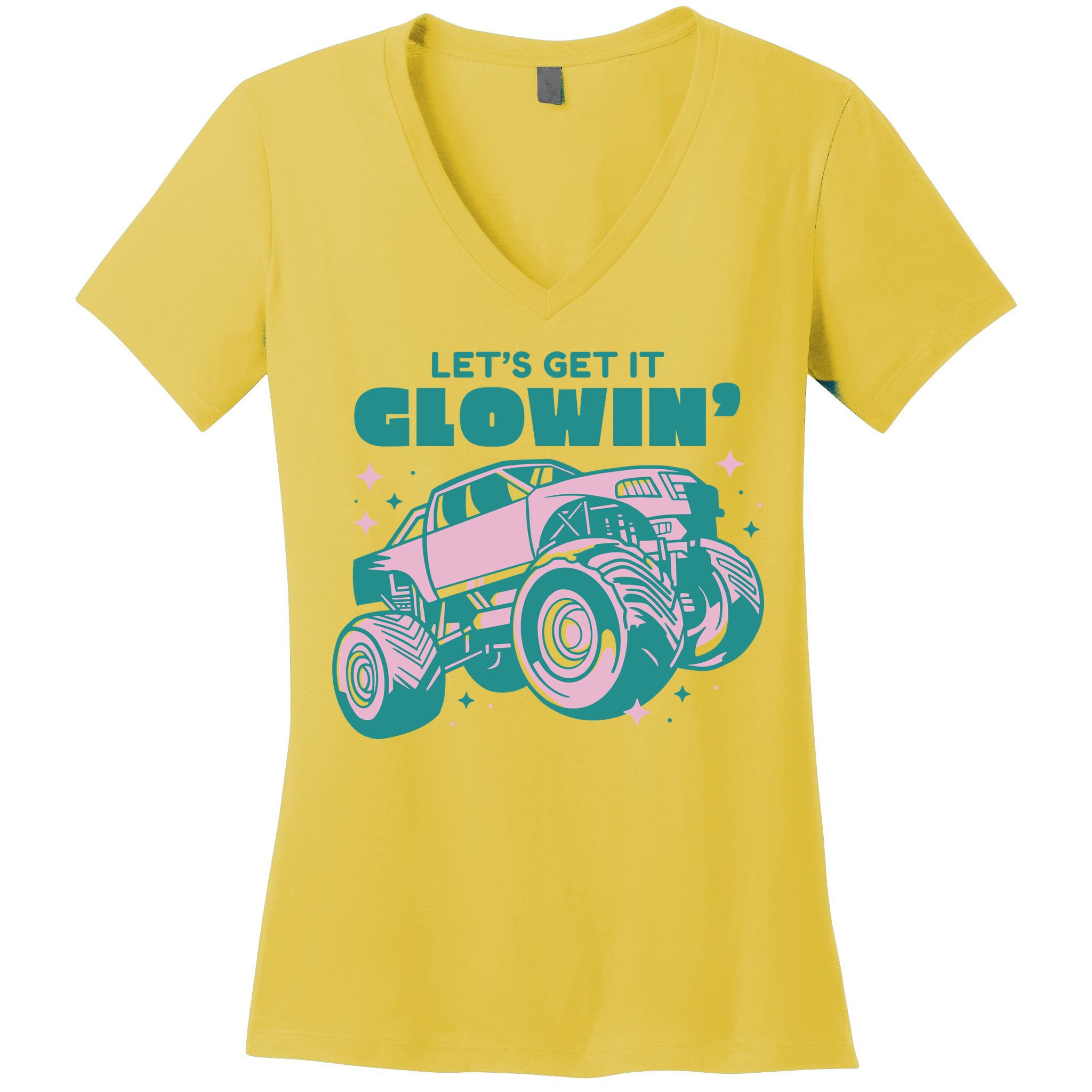 Let It Glowin Monster Truck Women's V-Neck T-Shirt