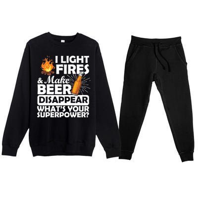 Light Fires Make Beer Disappear Superpower  Premium Crewneck Sweatsuit Set