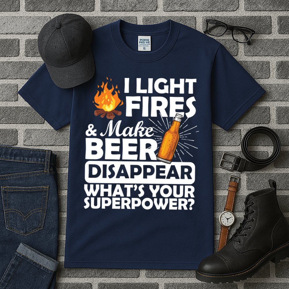 Light Fires Make Beer Disappear Superpower  Tall T-Shirt