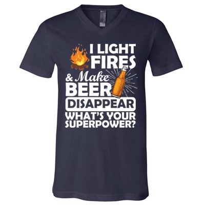 Light Fires Make Beer Disappear Superpower  V-Neck T-Shirt