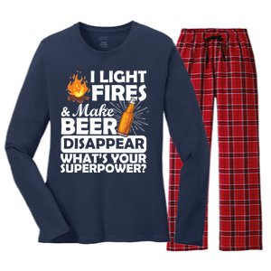 Light Fires Make Beer Disappear Superpower  Women's Long Sleeve Flannel Pajama Set 