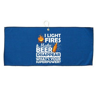 Light Fires Make Beer Disappear Superpower  Large Microfiber Waffle Golf Towel