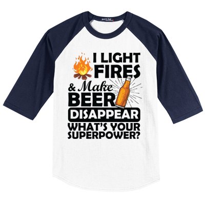 Light Fires Make Beer Disappear Superpower  Baseball Sleeve Shirt