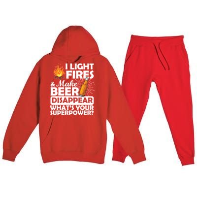 Light Fires Make Beer Disappear Superpower  Premium Hooded Sweatsuit Set