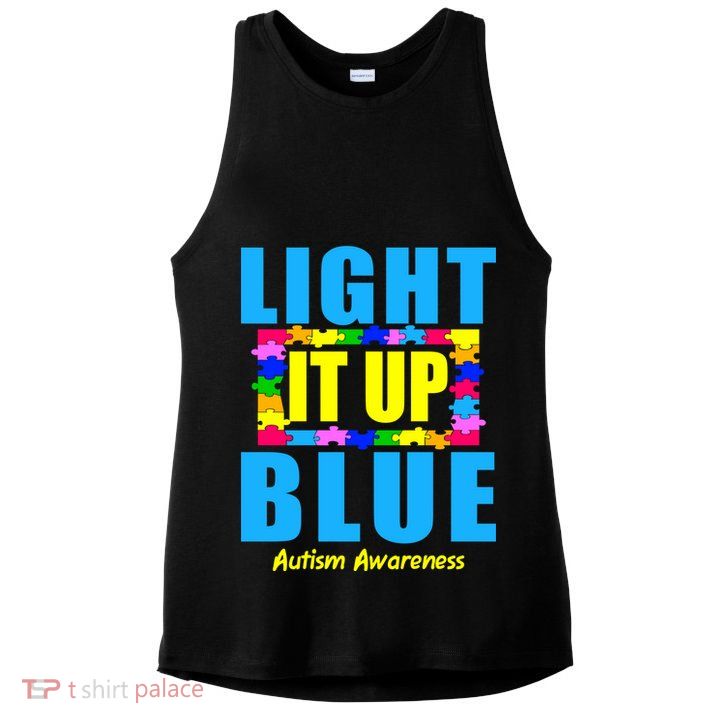 Light It Up Blue Autism Awareness Puzzle Pieces Ladies PosiCharge Tri-Blend Wicking Tank