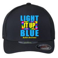 Light It Up Blue Autism Awareness Puzzle Pieces Flexfit Unipanel Trucker Cap