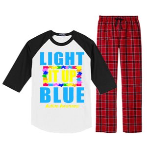 Light It Up Blue Autism Awareness Puzzle Pieces Raglan Sleeve Pajama Set