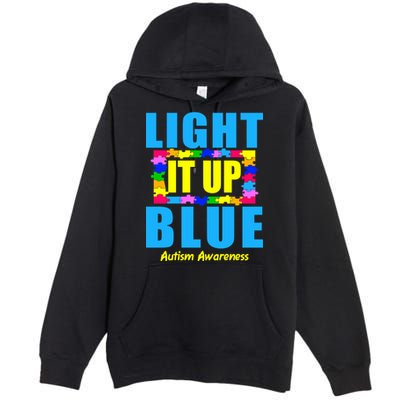Light It Up Blue Autism Awareness Puzzle Pieces Premium Pullover Hoodie