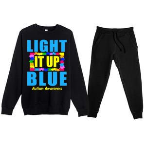 Light It Up Blue Autism Awareness Puzzle Pieces Premium Crewneck Sweatsuit Set