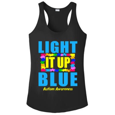 Light It Up Blue Autism Awareness Puzzle Pieces Ladies PosiCharge Competitor Racerback Tank