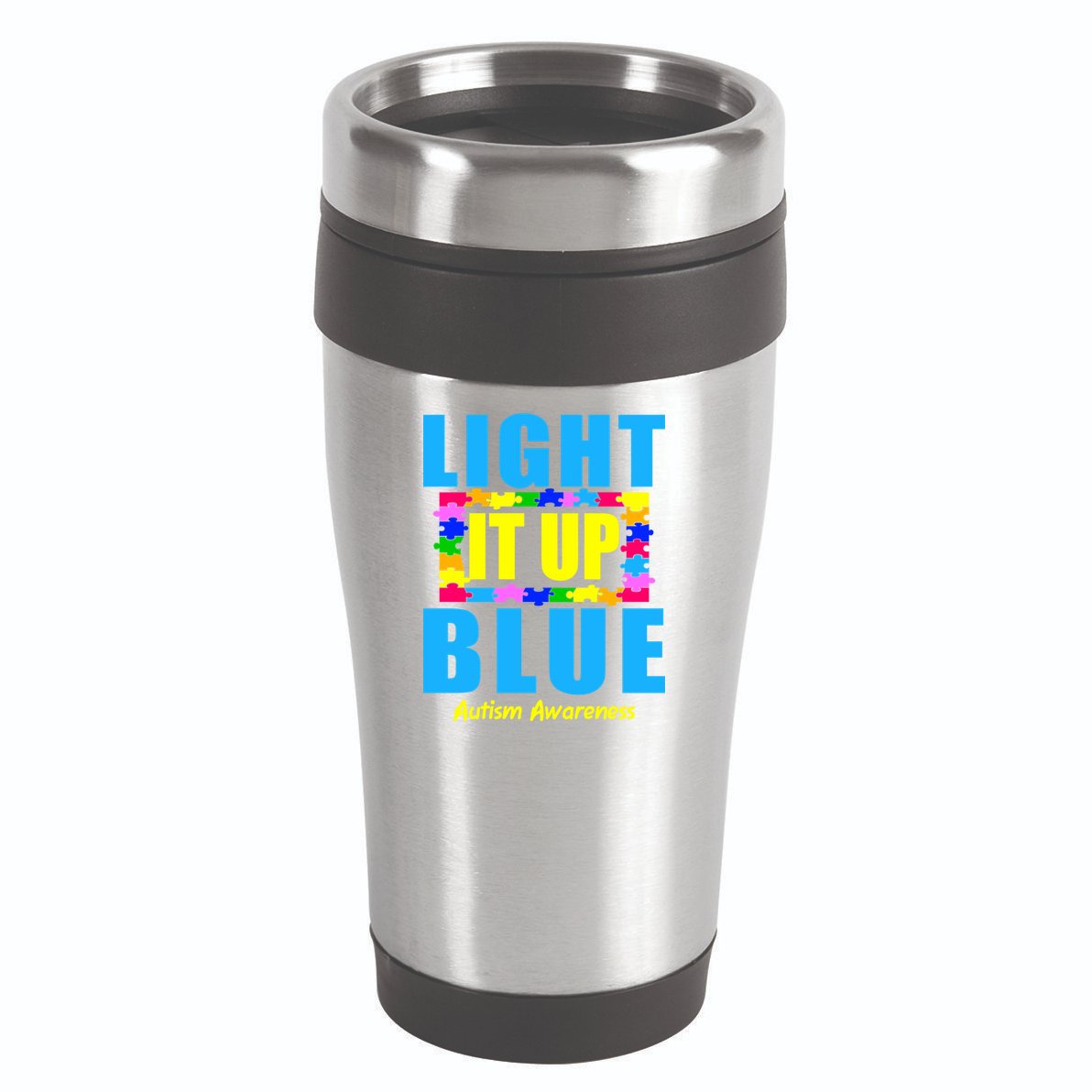 Light It Up Blue Autism Awareness Puzzle Pieces 16oz Travel Tumbler