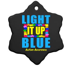 Light It Up Blue Autism Awareness Puzzle Pieces Ceramic Star Ornament