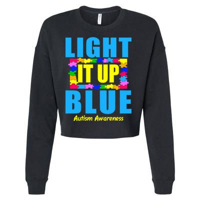 Light It Up Blue Autism Awareness Puzzle Pieces Cropped Pullover Crew