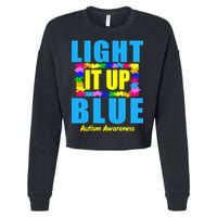 Light It Up Blue Autism Awareness Puzzle Pieces Cropped Pullover Crew