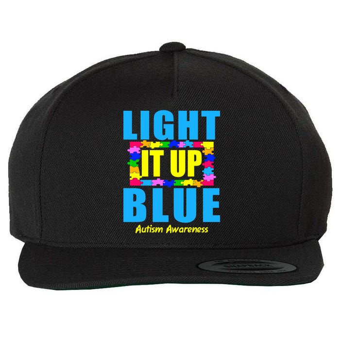 Light It Up Blue Autism Awareness Puzzle Pieces Wool Snapback Cap
