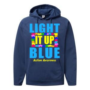 Light It Up Blue Autism Awareness Puzzle Pieces Performance Fleece Hoodie