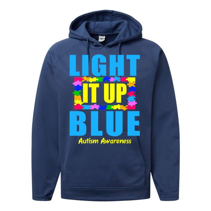 Light It Up Blue Autism Awareness Puzzle Pieces Performance Fleece Hoodie