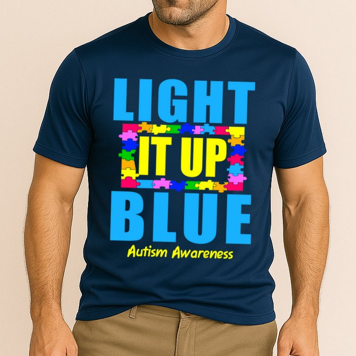 Light It Up Blue Autism Awareness Puzzle Pieces Performance Shirt