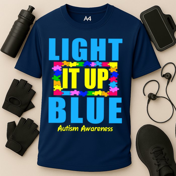 Light It Up Blue Autism Awareness Puzzle Pieces Performance Shirt