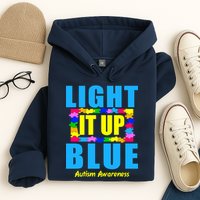Light It Up Blue Autism Awareness Puzzle Pieces Hoodie
