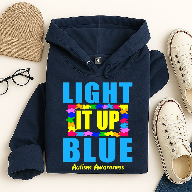 Light It Up Blue Autism Awareness Puzzle Pieces Hoodie