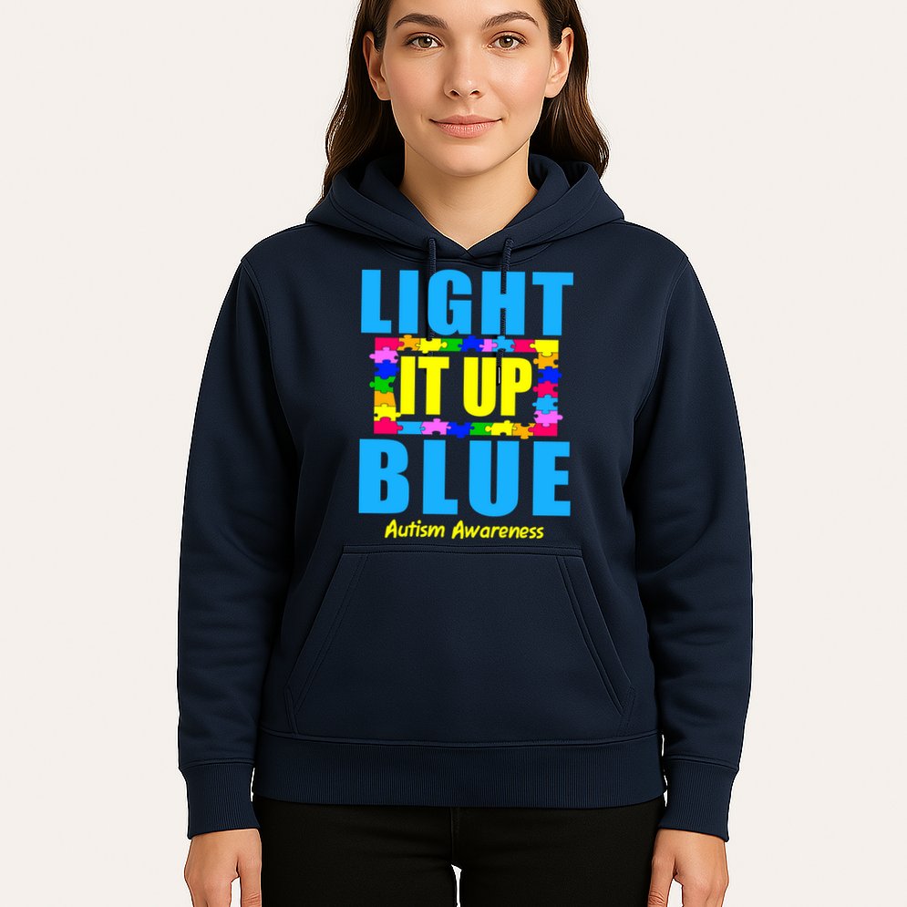 Light It Up Blue Autism Awareness Puzzle Pieces Hoodie