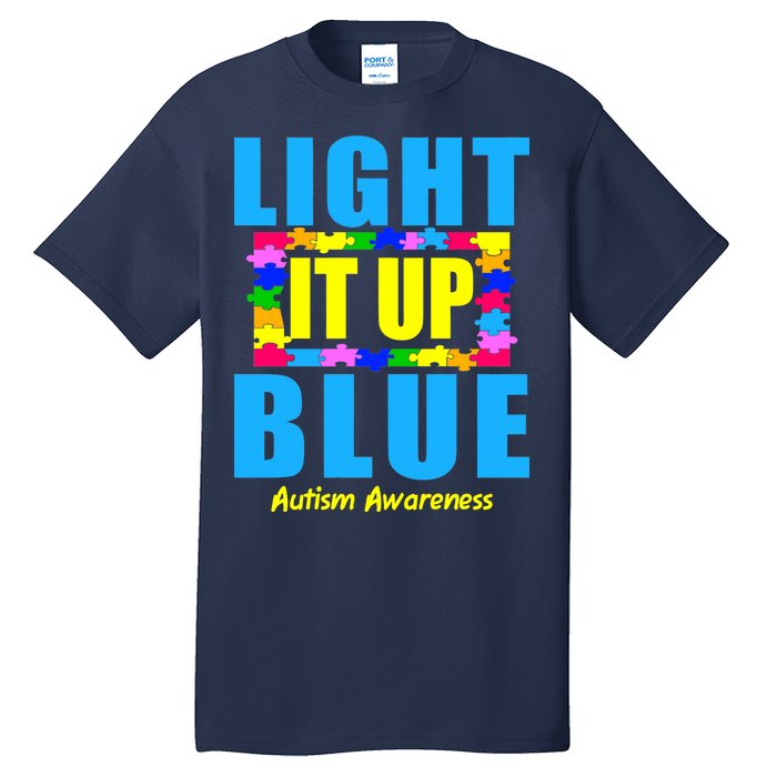 Light It Up Blue Autism Awareness Puzzle Pieces Tall T-Shirt