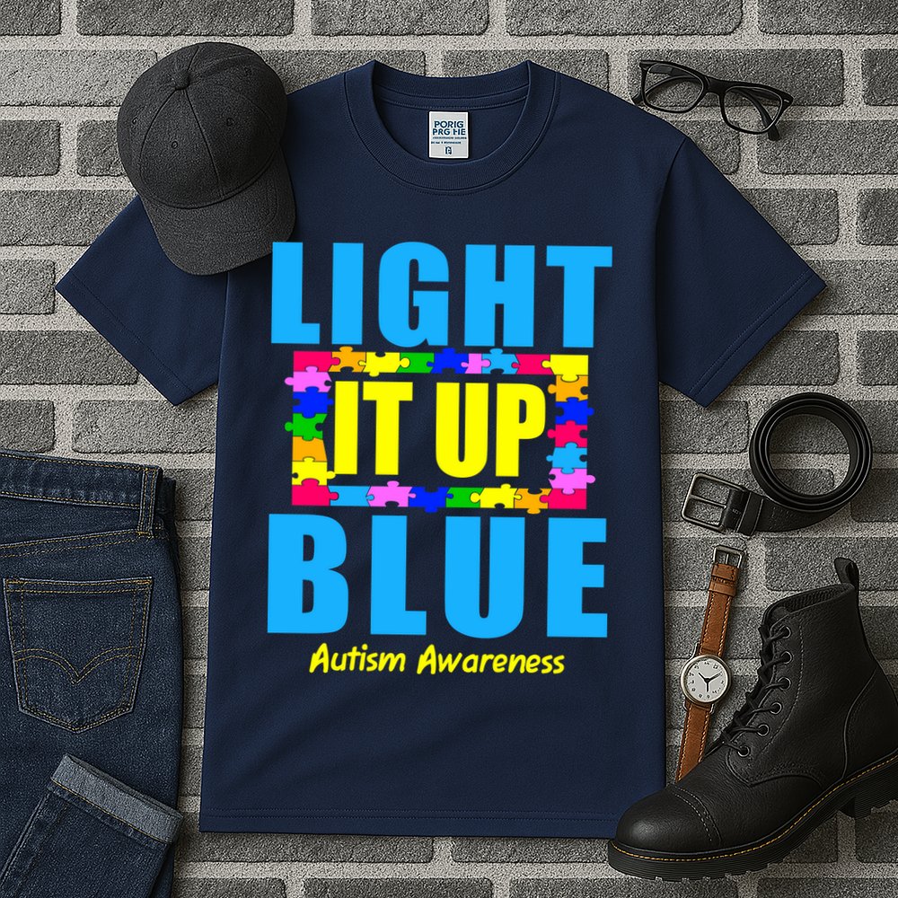 Light It Up Blue Autism Awareness Puzzle Pieces Tall T-Shirt
