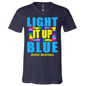 Light It Up Blue Autism Awareness Puzzle Pieces V-Neck T-Shirt