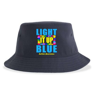 Light It Up Blue Autism Awareness Puzzle Pieces Sustainable Bucket Hat