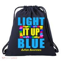 Light It Up Blue Autism Awareness Puzzle Pieces Drawstring Bag