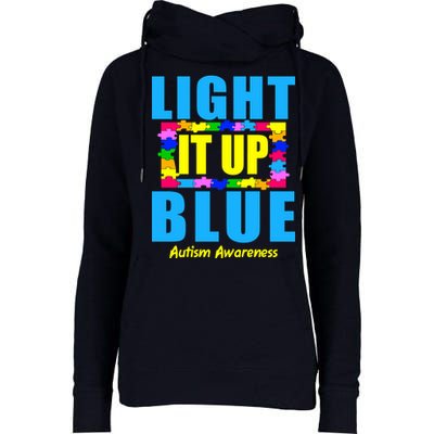 Light It Up Blue Autism Awareness Puzzle Pieces Womens Funnel Neck Pullover Hood