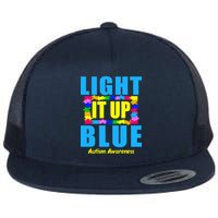 Light It Up Blue Autism Awareness Puzzle Pieces Flat Bill Trucker Hat